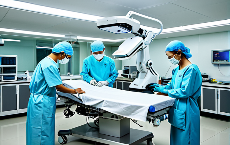 로봇을 활용한 수술 기술 - **

"A smiling female patient, fully clothed in comfortable attire, sitting upright in a hospital be...