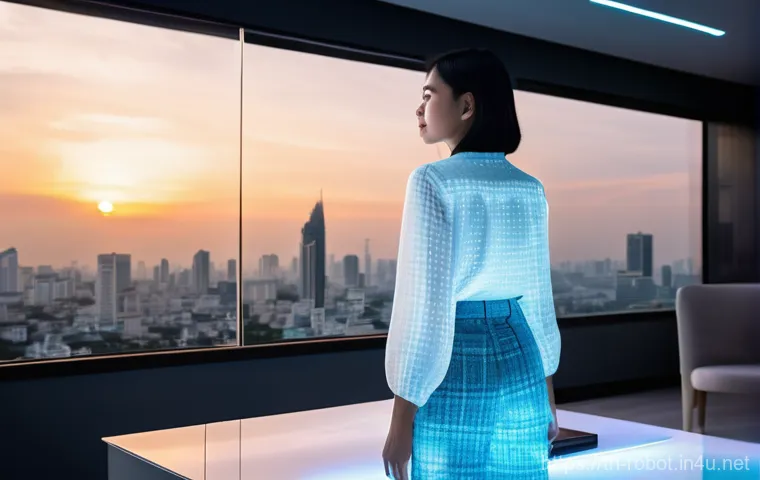 로봇과 6G 통신 기술 - **Prompt 1: Futuristic Thai Smart Home Experience**
    A young Thai woman, in her early 20s, with s...