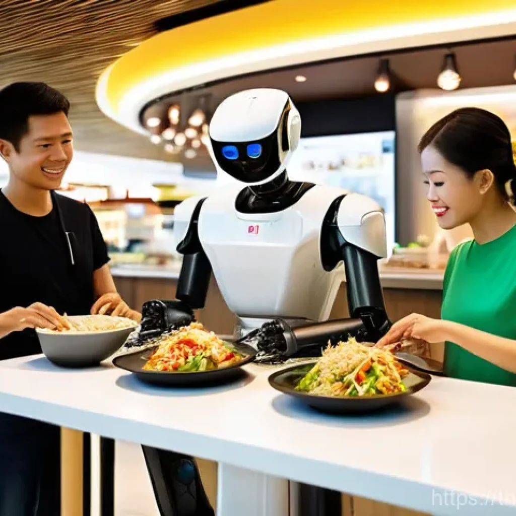 로봇 센서 종류 - **Prompt 1: Bangkok Food Court Service Robot**
A sleek, modern humanoid service robot with a fri...