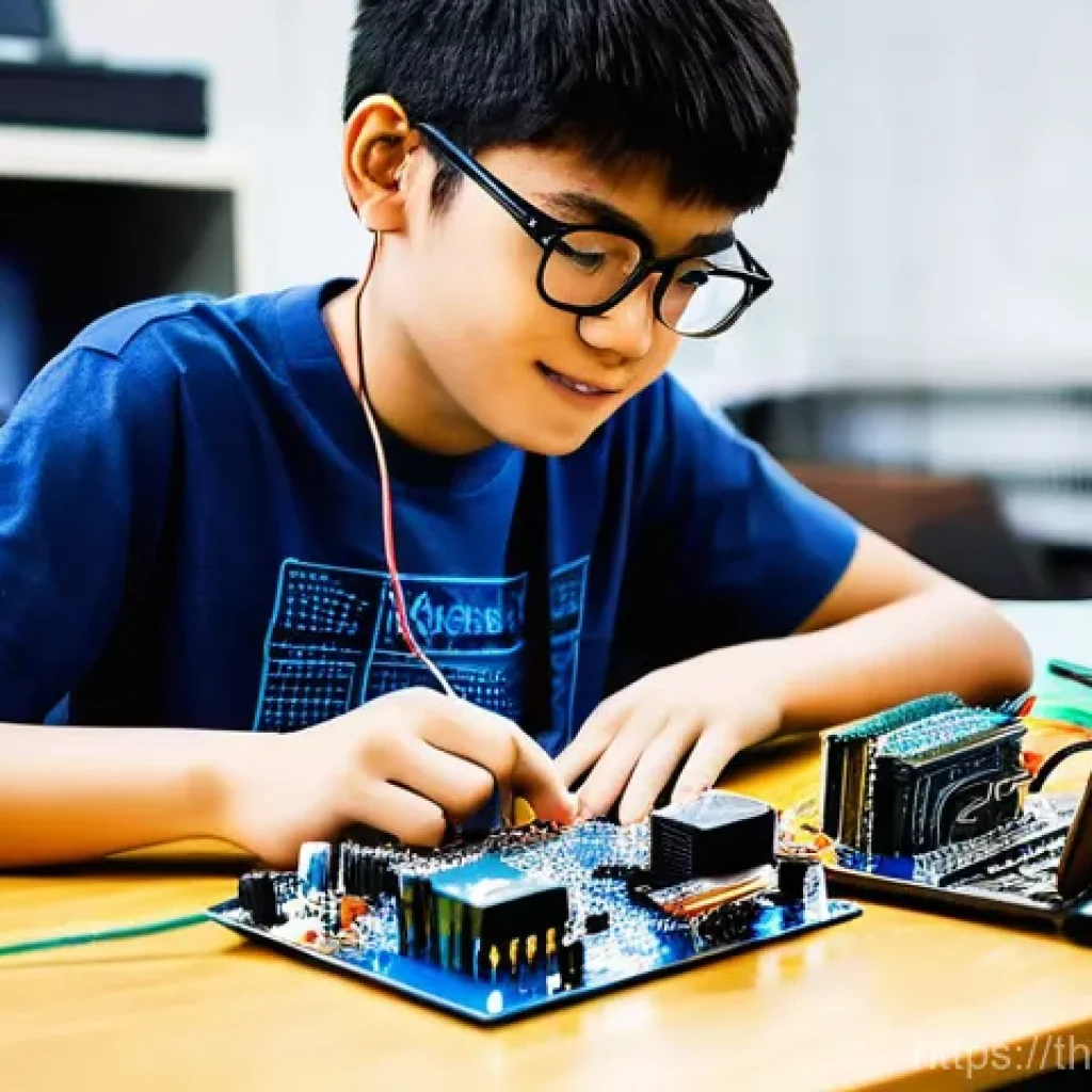 로봇용 마이크로컨트롤러 - **Prompt 1: The Budding Roboticist with Arduino**
A bright and cheerful Thai teenager, approxima...