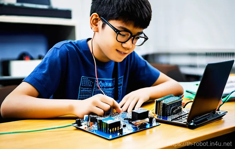 로봇용 마이크로컨트롤러 - **Prompt 1: The Budding Roboticist with Arduino**
    A bright and cheerful Thai teenager, approxima...