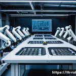로봇 실시간 제어 기술 - A high-tech industrial production line in a modern Thai factory, featuring multiple advanced robots ...