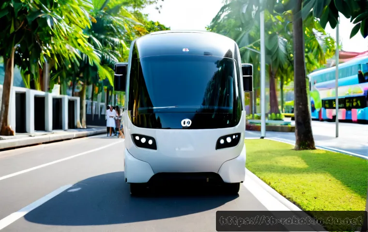 로봇을 활용한 스마트 시티 - Photorealistic smart city street in Bangkok, Thailand, a helpful autonomous delivery robot traveling...